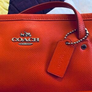 Coral Coach Leather Tote Bag